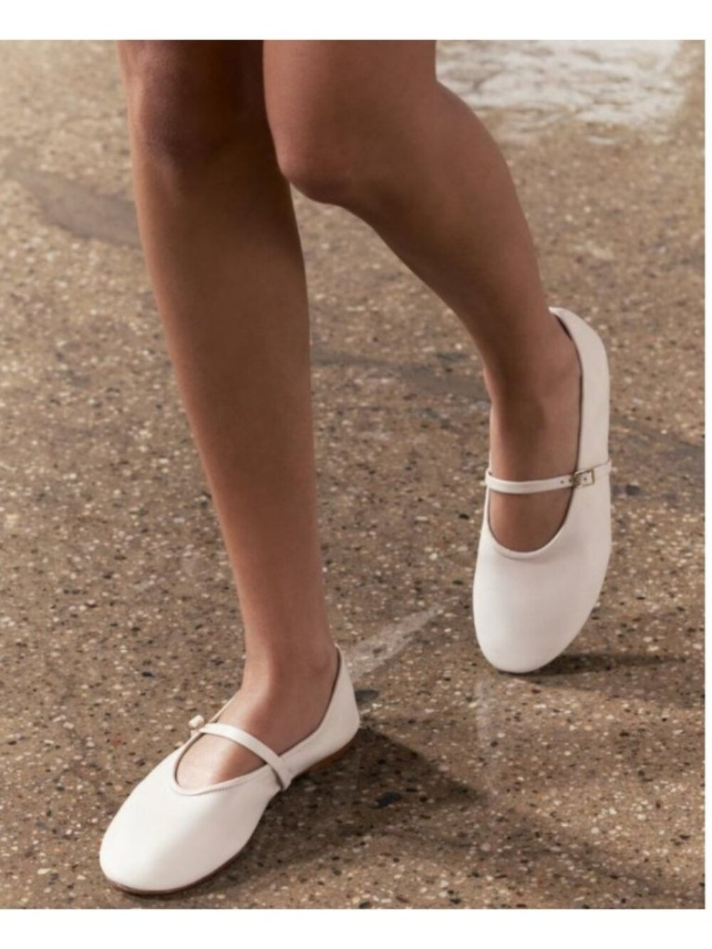 ZARA Ivory Leather Mary Jane Ballet Flats Gold Buckle EU 39 US 8.5